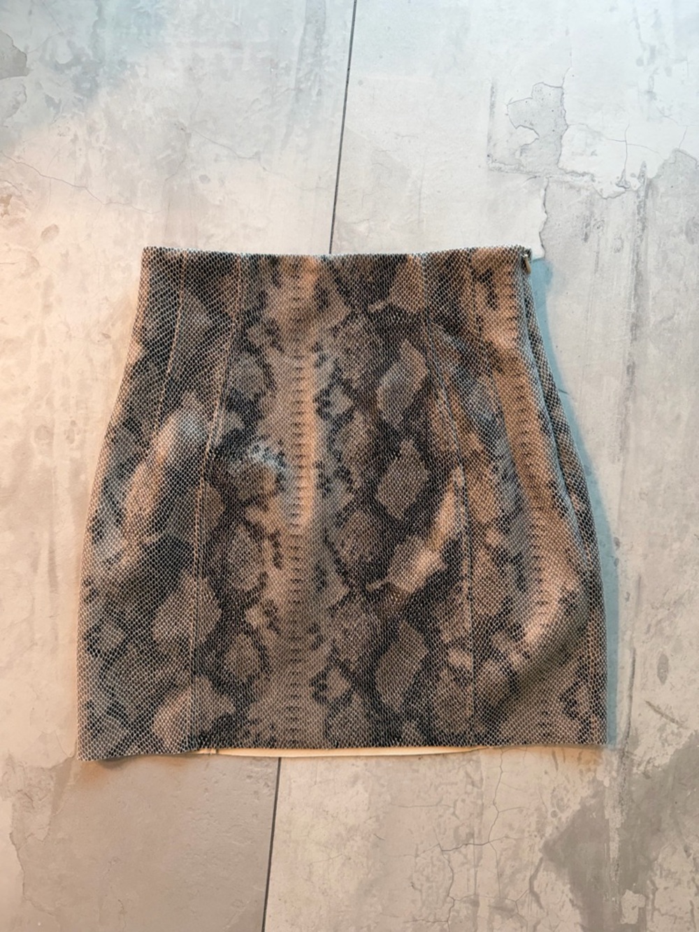 Zara Snake-Print Mini Skirt — Taupe & Black